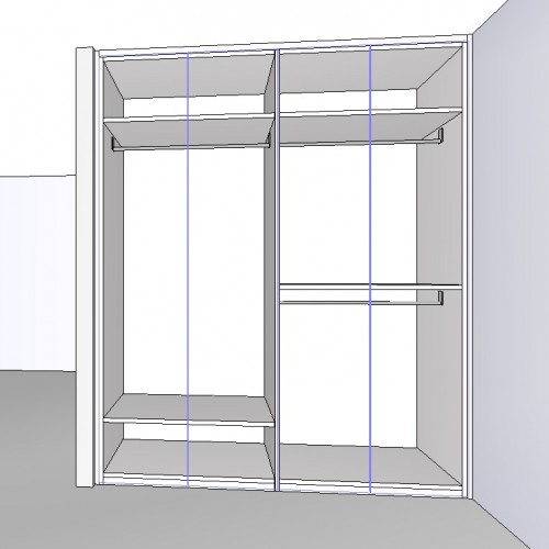 TOTALE AFMETINGEN 2m464 H x 2m02 mm B x 600 mm D INDELING 1 compartiment 972 mm B met 1 lange hang en  2 legvlakken 1 compartiment 972 mm B met 2 x korte hang en 2  legvlakken NORMALE PRIJS  2 570 € excl. BTW, incl. plaatsing. PRIJS TOONZAALMODEL  1 680 € excl. BTW, exclusief plaatsing, af te halen.  MEER INFO Gelieve contact op te nemen via temse@kast-id.be of 052 399 305.